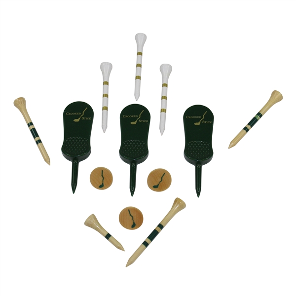 Group of Crooked Stick Golf Tees(7), Ball Markers(3), and Divot Tools(3)