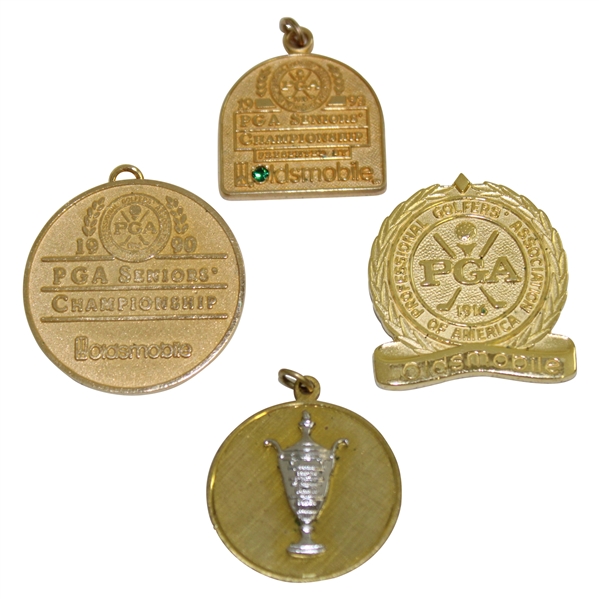 Henry Poes Personal Four (4) PGA Seniors Championship Pins - 1990, 1993, Undated & Trophy (1995)