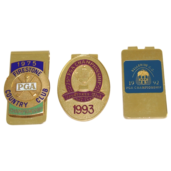 Henry Poes Personal 1975, 1992, & 1993 PGA Championship Money Clips