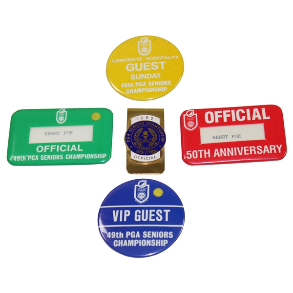 Henry Poes Personal PGA Seniors Championship Badges/Clips - Guest, Official, VIP Guest, & other