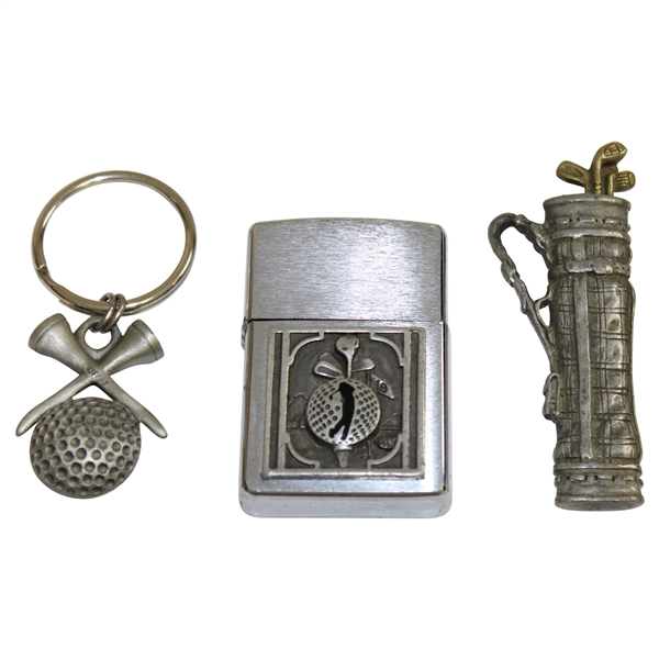 Henry Poes Personal Golf Themed 19th Hole Zippo Lighter with Pewter Golf Bag & Ball/Tees Key Chain