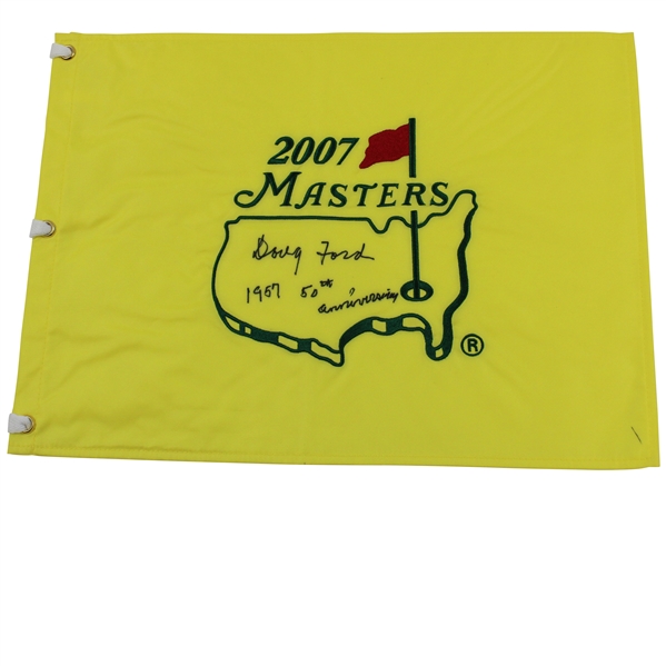 Doug Ford Signed 2007 Masters Tournament Embroidered Flag with 50th Ann. & Year JSA ALOA