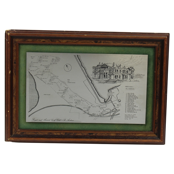 Classic The Old Course St. Andrews R&A Clubhouse, Hole Names, & Course Layout Metal Map - Framed