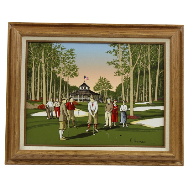 H. Hargrove Augusta National Clubhouse with Bobby Jones & Group Canvas Print - Framed