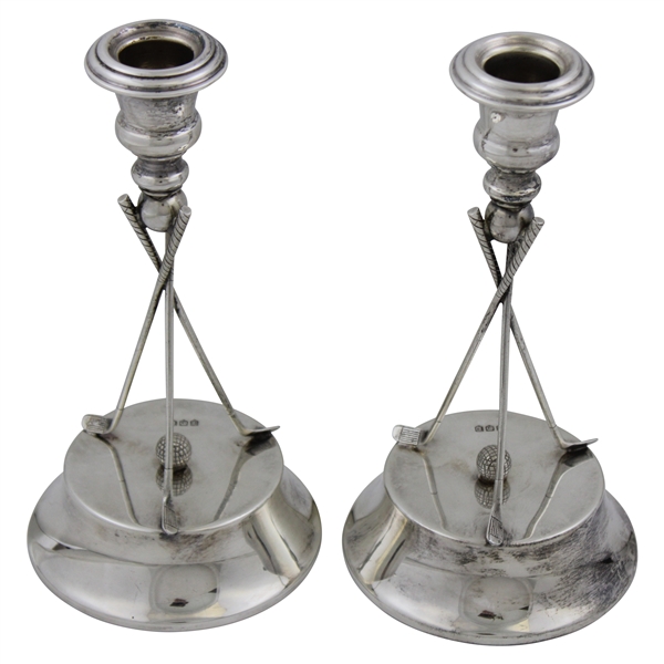 Pair of Golf Themed Sterling Silver Hallmarked Candlesticks