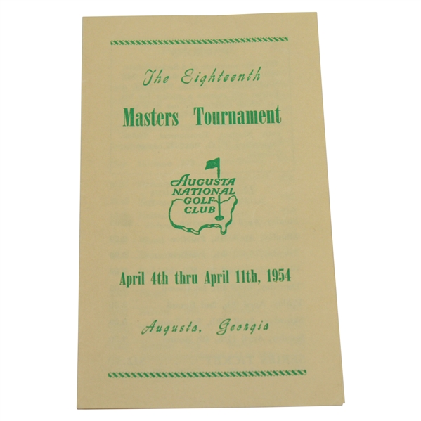 1954 Masters Tournament Ticket Brochure - Sam Snead Hogan Playoff Win Over Hogan