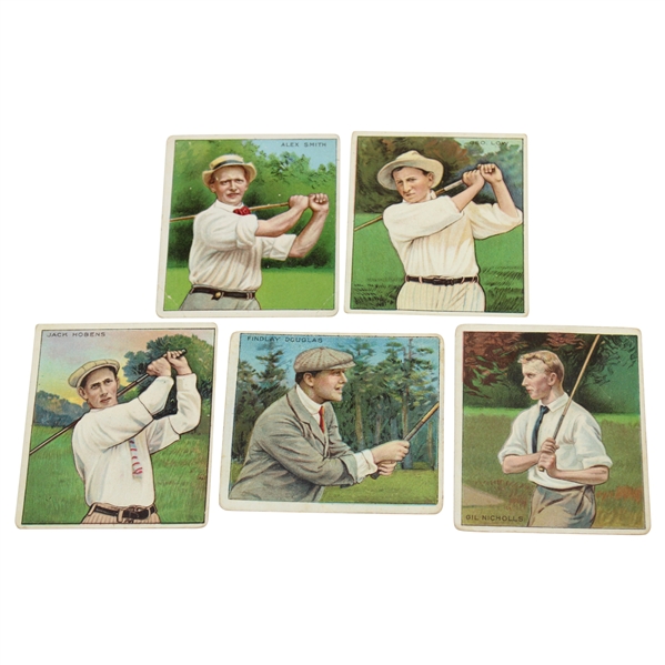 Five (5) Mecca Cigarettes Champion Golfers Cards - Smith, Hobens, Douglas, Nicholls, & Low