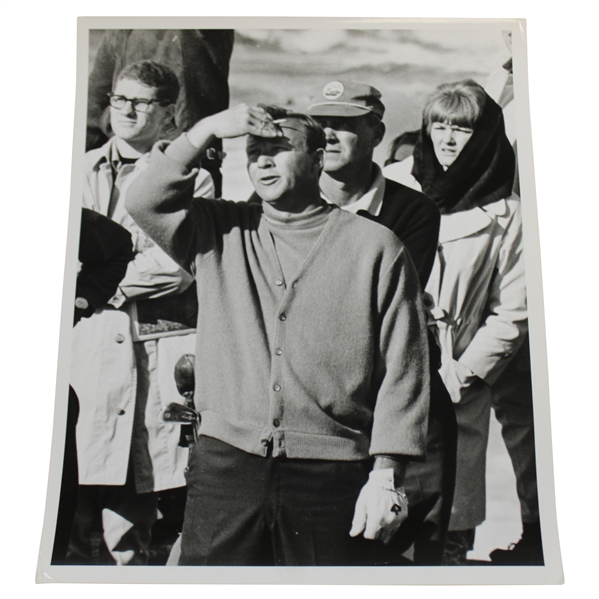 Arnold Palmer Blocking Sun from Eyes Press Photo by Leo A. Cohen