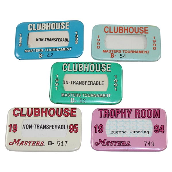 1988, 1990, 1991, 1994 & 1995 Masters Clubhouse Badges