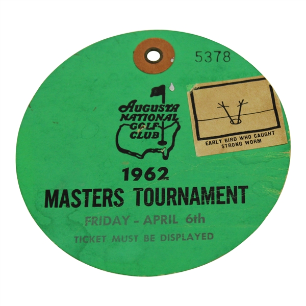 1962 Masters Tournament Friday Ticket #5378 - Back Damage