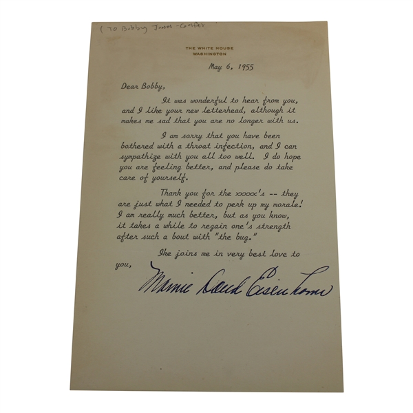 1955 White House Letter from Mamie Eisenhower to Bobby Jones JSA ALOA