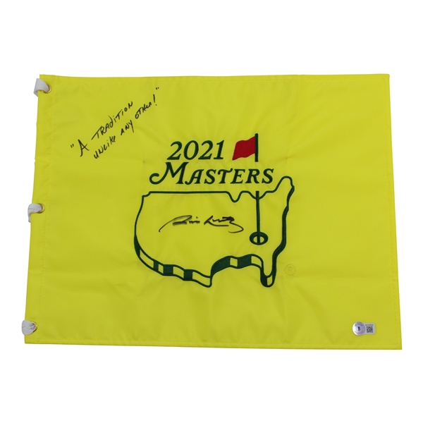 Jim Nantz Signed 2021 Masters Flag with A Tradition Unlike Any Other BECKETT #BC94694