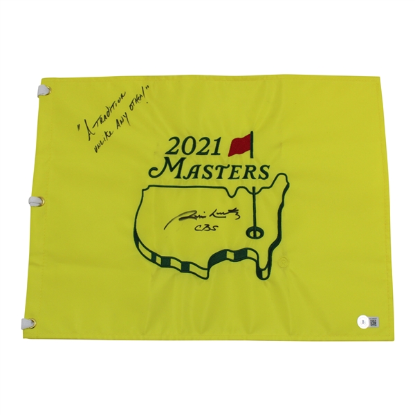 Jim Nantz Signed 2021 Masters Flag with CBS & A Tradition Unlike Any Other BECKETT #BC94697