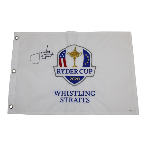 Jordan Spieth Signed 2020 Ryder Cup at Whistling Straits White Embroidered Flag JSA #BB22806