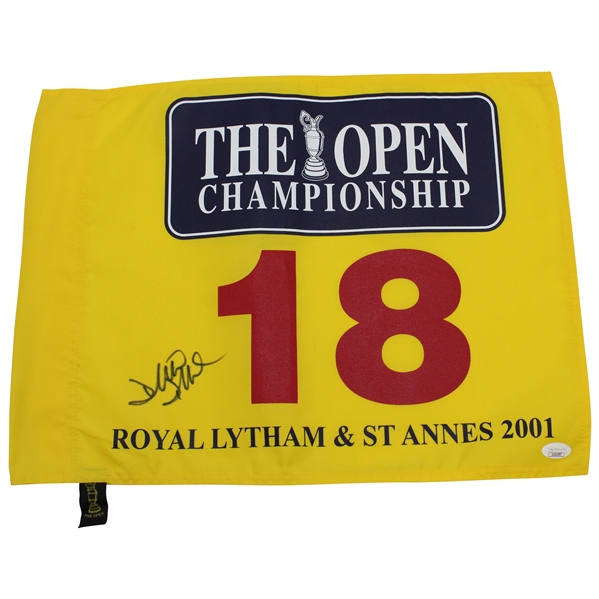 David Duval Signed 2001 The OPEN at Royal Lytham & St Annes Yellow Screen Flag JSA #UU01397