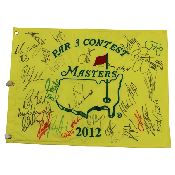 2012 Masters Par 3 Flag Signed By Watson, Floyd, Crenshaw, Coody, Matt Ryan, Mickelson & others JSA ALOA