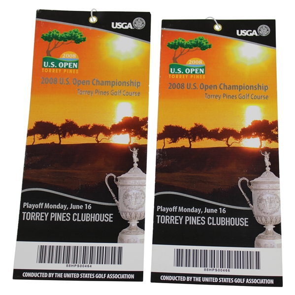 Pair of Two (2) Used 2008 US Open at Torrey Pines Tickets - Tiger Wins US Open on Broken Leg