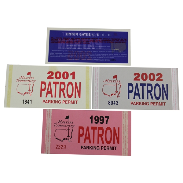 1997, 2001, 2002 & 2005 Masters Tournament Patron Parking Permits - Tiger Woods Wins