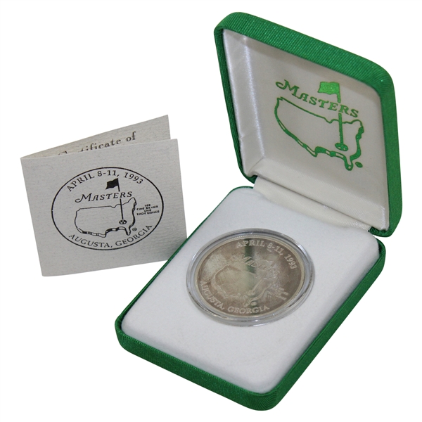 1993 Masters Tournament Ltd Ed .999 Pure Silver Coin with Certificate in Original Box #275