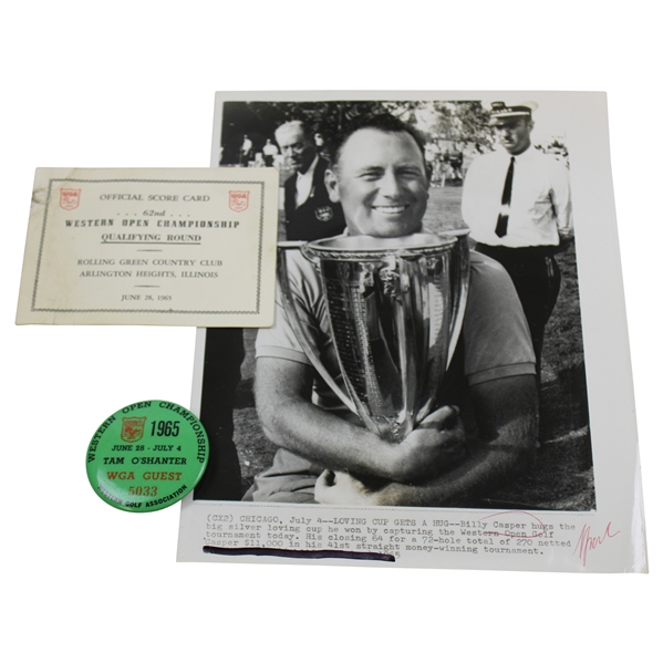 1965 Western Open Original Scorecard & Guest Badge with Winner Billy Casper Holding Trophy Photo