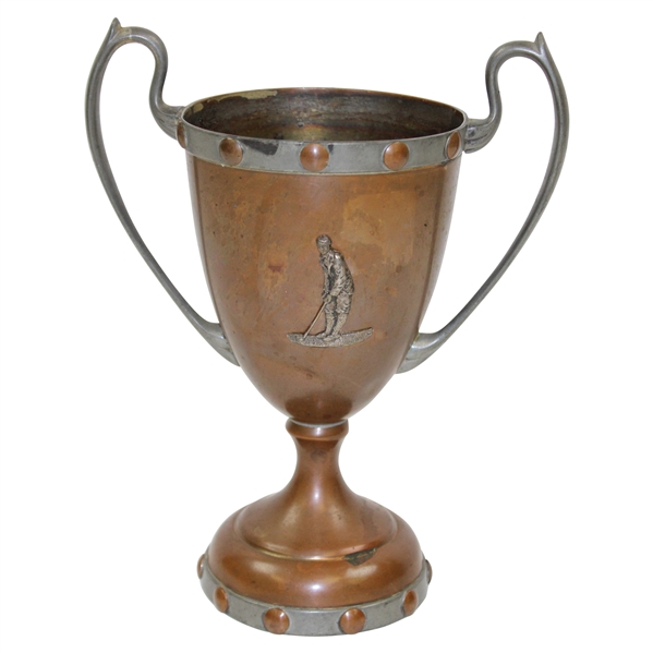 Vintage W. C. C. JR Single Aug 7, 1920 Copper Cup with Pewter Rivets & Golfer Decoration