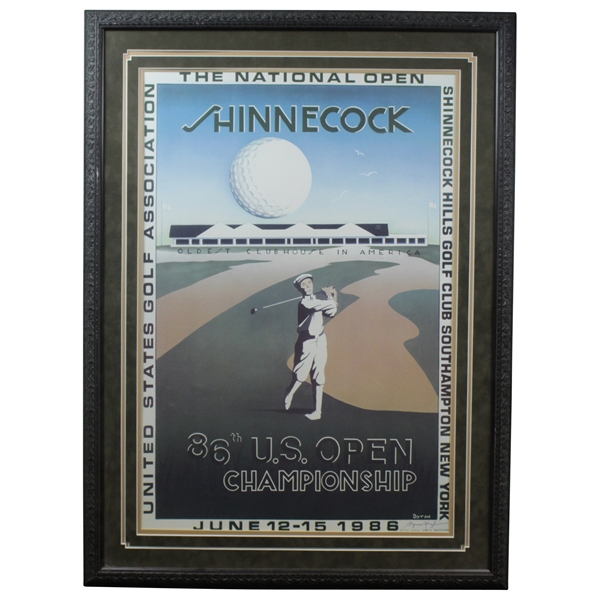 1986 USGA US Open at Shinnecock Poster Signed By Artist Byron Huff - Framed JSA ALOA