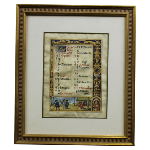 Hand Painted Page by Artist Martin Frost Depicting Golf From Circa 1530 Historical Flemish Book of Hours - #2 of 3