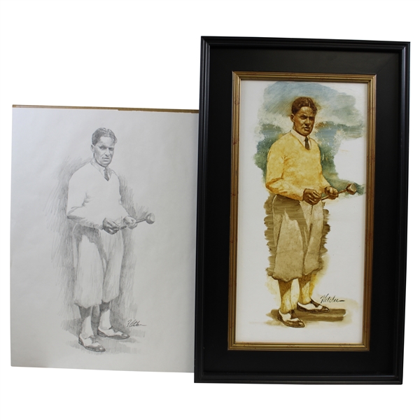 Original Bobby Jones Color Study Oil Painting with Original Sketch by Artist Robert Fletcher - Framed