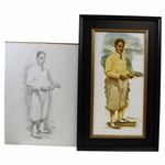 Original Bobby Jones Color Study Oil Painting with Original Sketch by Artist Robert Fletcher - Framed