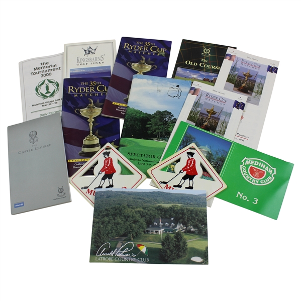 Thirteen (13) Various Guides, Bag Tags, Scorecards, & more - Augusta, Medinah, Ryder Cup, etc.