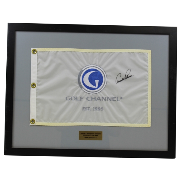 Arnold Palmer Signed Golf Channel - Est. 1995 Embroidered Flag - Framed JSA ALOA