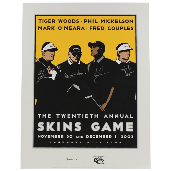 Tiger Woods, Phil Mickelson, OMeara & Fred Couples Signed 2002 Skins Poster JSA #B58571