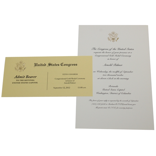 Arnold Palmer 2012 Congressional Medal Admit Ticket with Invitation