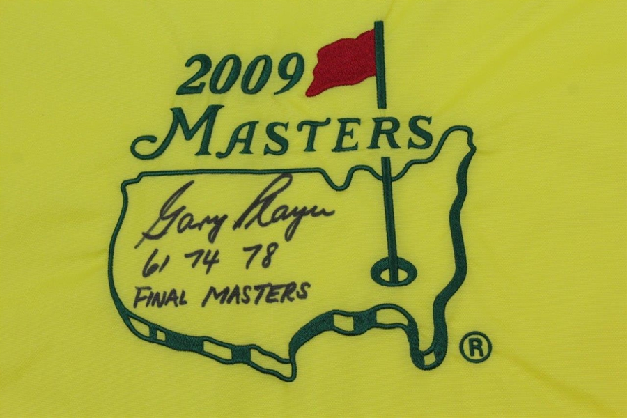 Gary Player Signed 2009 Masters Embroidered Flag with Years Won & 'Final' JSA ALOA