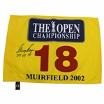 Gary Player Signed 2002 OPEN at Muirfield Screen Flag with Dates Won JSA ALOA