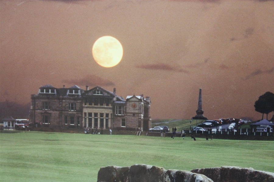 Moon Over St. Andrews' Swilcan Bridge/18th Fairway/Old Course Large Matted Photo