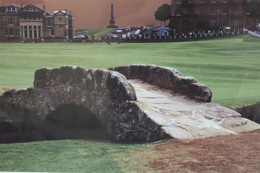 Moon Over St. Andrews' Swilcan Bridge/18th Fairway/Old Course Large Matted Photo