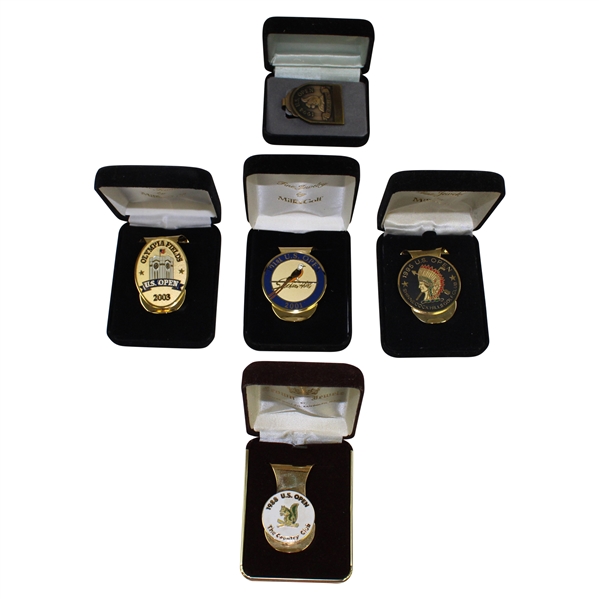 Five (5) US Open Commemorative Money Clips in Original Boxes 1988, 1994, 1995, 2001 & 2003