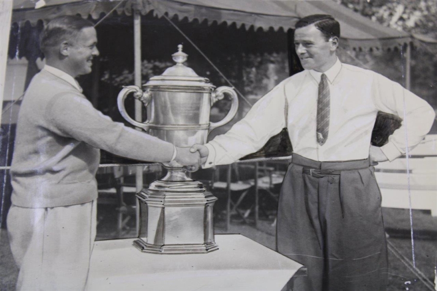 Bobby Jones & William Tweddell 1928 Walker Cup Captains with Trophy Wire Photo