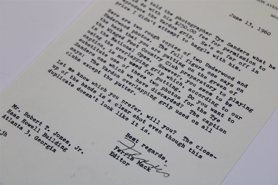 1960 Letter to Bobby Jones Concerning Vardon Overlapping Grip Photo From Ferris Mack