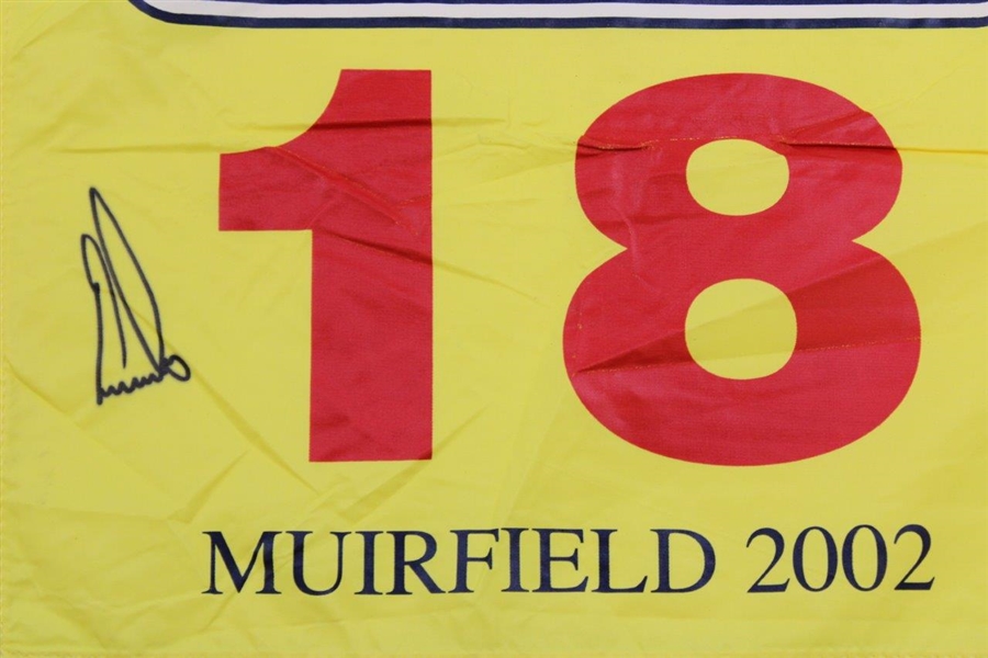 Ernie Els Signed 2002 OPEN at Muirfield Yellow Screen Flag JSA ALOA