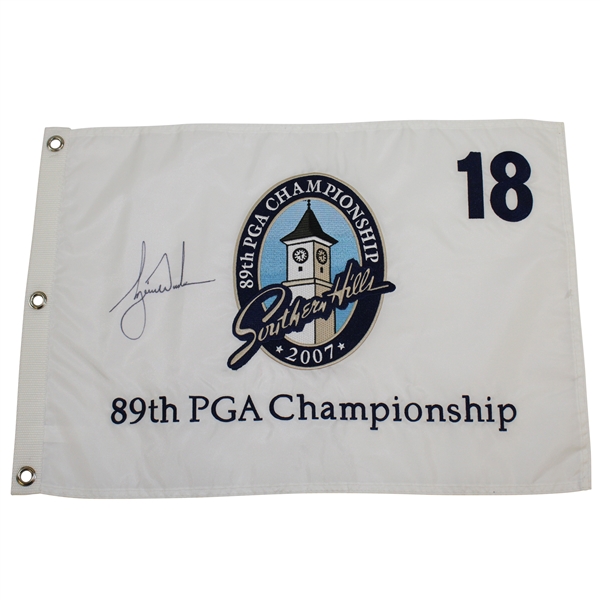 Tiger Woods Signed 2007 PGA Championship at Southern Hills Embroidered Flag JSA ALOA