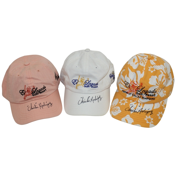 Three (3) Chi-Chi Rodriguez Signed Legends Golf Resort Golf Hats - Chi-Chi Rodriguez Collection JSA ALOA