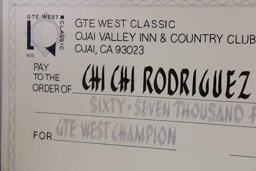 Chi-Chi Rodriguez's Personal Oversize Winner's Check from 1991 GTE West Classic for $67,500