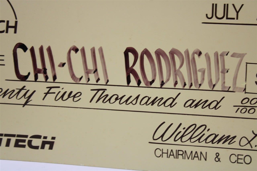 Chi-Chi Rodriguez's Personal Oversize Winner's Check from 1990 Ameritech Senior Open for $75,000