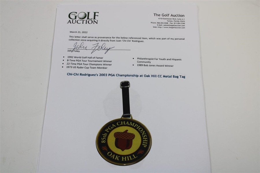 Chi-Chi Rodriguez's 2003 PGA Championship at Oak Hill CC Metal Bag Tag