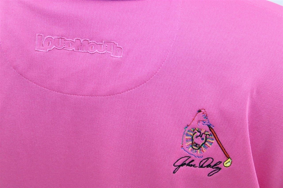 John Daly Signed Personal Match Worn Pink Golf Shirt with Sponsors JSA ALOA