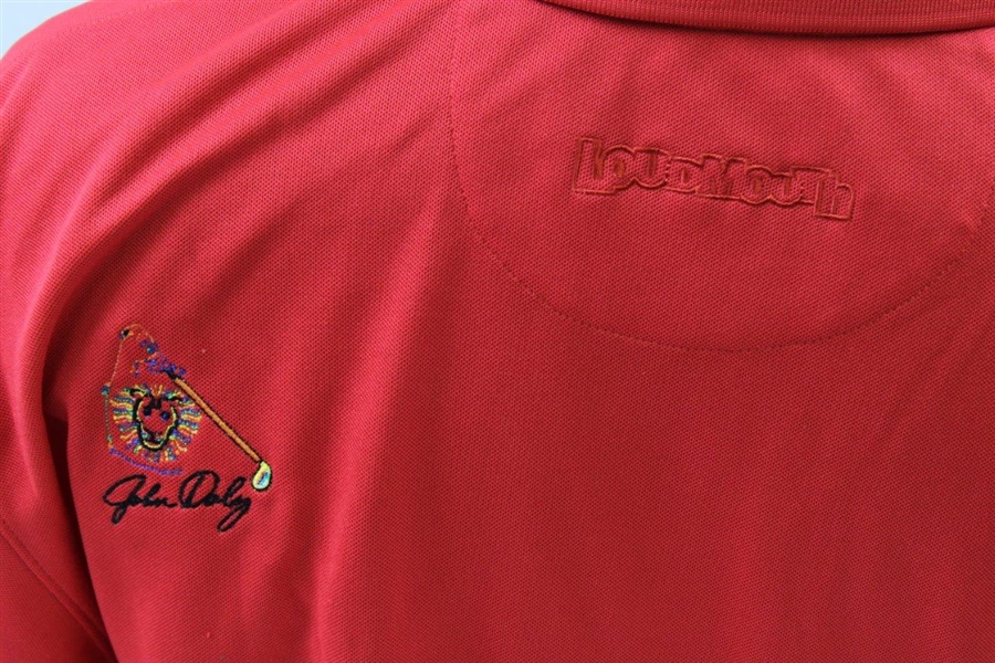 John Daly Signed Personal Match Worn Red Golf Shirt with Sponsors JSA ALOA