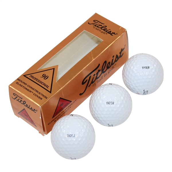 John Daly's Personal Sleeve of Three (3) Tiger Woods Personal Issued Titleist Golf Balls