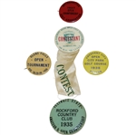 Five 1930s Golf Contestant Badges - Oakmont, Glens Falls, Metropolitan, Illinois & Crescent City